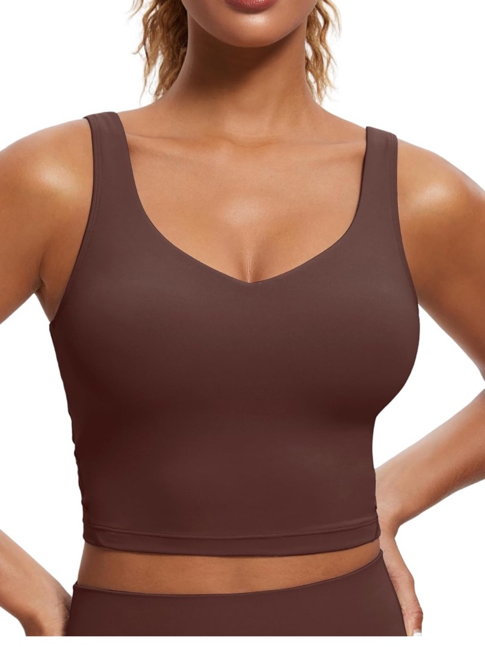 CRZ Yoga Cropped Tank Top in chocolate brown